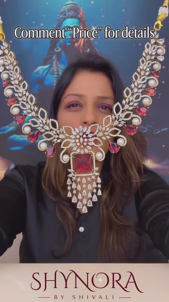 Zarmina Ruby Pearl Kundan Necklace Set