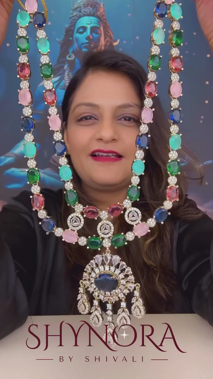 Multicolor Ruby-Style Layered AD Necklace Set