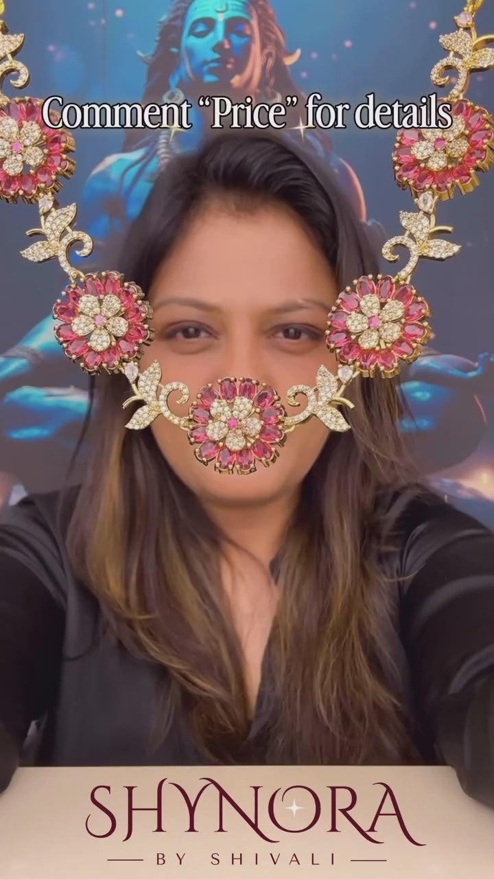 Aarohi Red Floral Radiance AD Necklace Set
