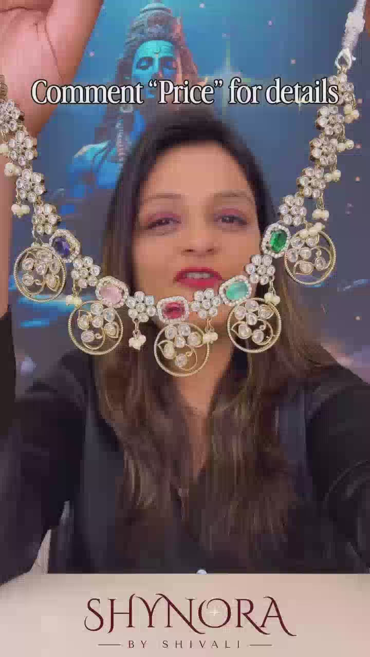 Rangoli Navratna Coin Drop Necklace Set
